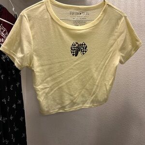 Fifth Sun Yellow Cropped Fitted T-Shirt